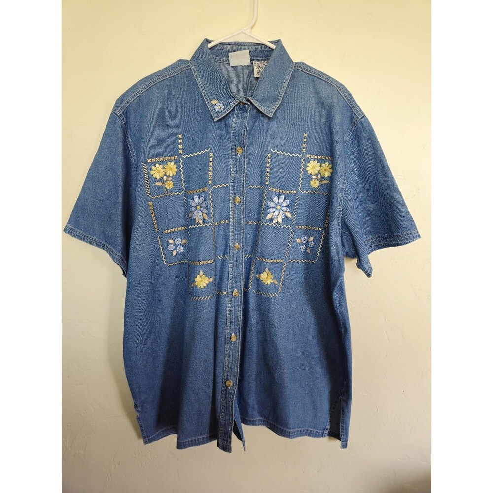Bobbie Brooks Women's Blue Jeans Denim Shirt Size 18W, Vintage, Embroidered